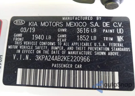 2019 Kia Rio Lx from USA, damaged, VIN 3KPA24AB2KE220966